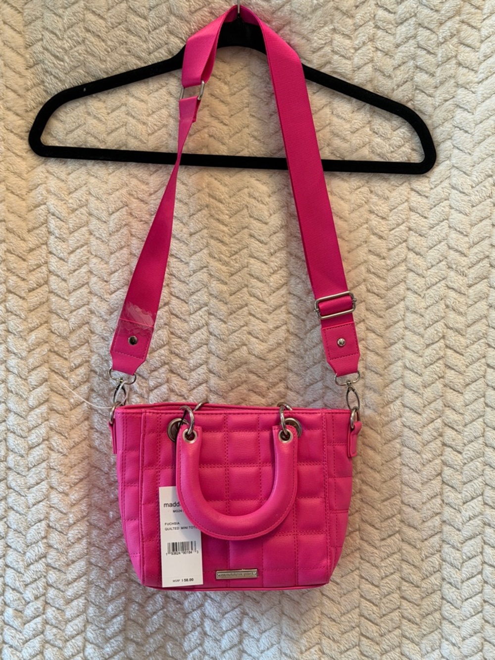 Madden Girl Hot Pink Quilted Mini Crossbody with Wide Strap